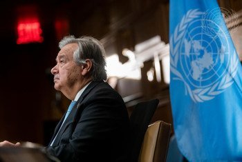 The UN Secretary-General, António Guterres, attends a virtual meeting marking the 75th anniversary of the first United Nations General Assembly which took place in London in January 1946. 