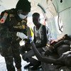 A South Sudanese man who was hit by a stray bullet during an intercommunal clash is evacuated for treatment by the UN peacekeeping mission, UNMISS.