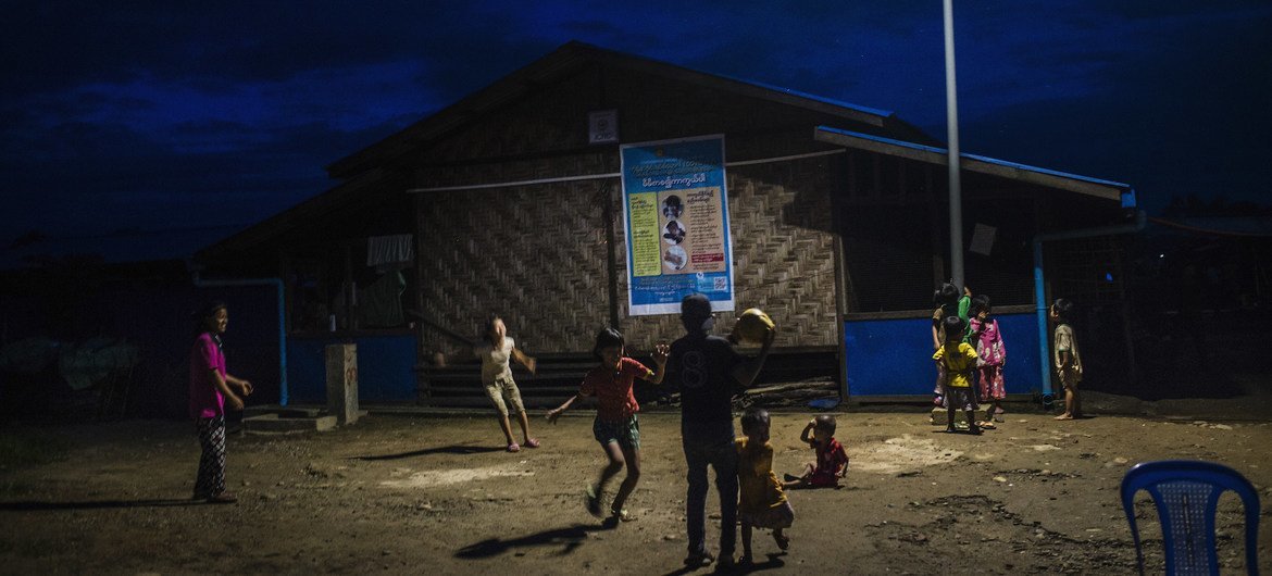 As of the start of 2021, about one million people are in need of humanitarian aid and protection in Myanmar. Pictured here, children play at an IDP camp in Kachin state, northern Myanmar. (file photo)