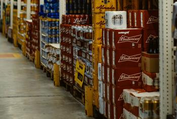 Stacks of beer at a distribution warehouse in Brazil.