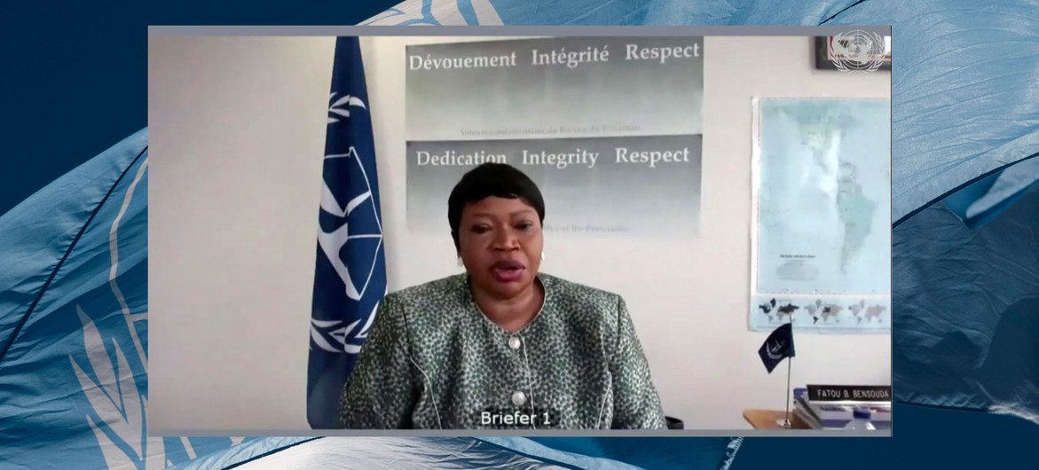 Fatou Bensouda, Chief Prosecutor of the International Criminal Court (ICC), briefs Security Council members during the open video conference in connection with the International Criminal Court and Sudan.