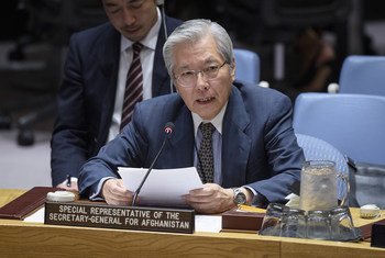 秘书长特别代表兼联合国阿富汗援助团团长山本中通向安理会会议介绍阿富汗局势及其对国际和平与安全的影响。(2019年9月10日)