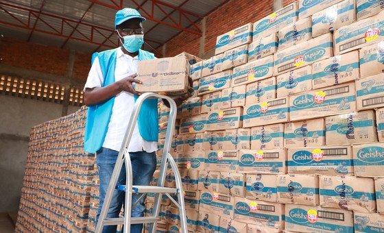 Soap is prepared for distribution by UNHCR in a warehouse in eastern Democratic Republic of the Congo. 