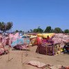 Un site de déplacement de fortune à N’Djamena, la capitale du Tchad, où des crues soudaines ont forcé des gens à quitter leurs maisons.
