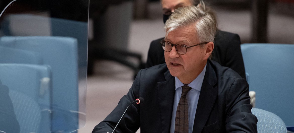 Jean-Pierre Lacroix, Under-Secretary-General for Peace Operations, briefs members of the Security Council on UN peacekeeping operations.