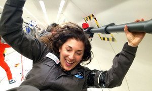 Mindy Howard during parabolic flight training.
