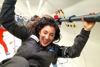Mindy Howard during parabolic flight training.