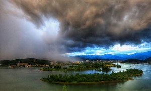 Storm clouds forming over Banghwa-ri in Gyeongsangnam-do, Republic of Korea.