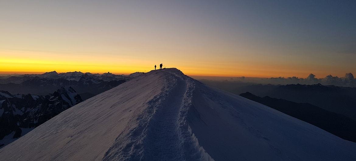 Mont Blanc, the highest upland  successful  the Alps and Western Europe.