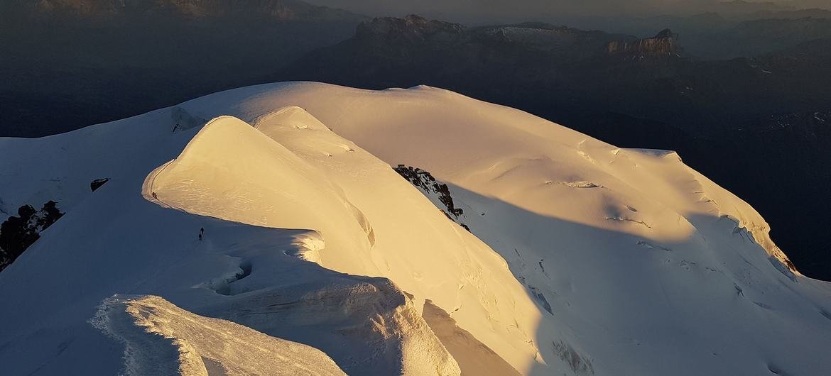 Mont Blanc, the highest upland  successful  the Alps and Western Europe.