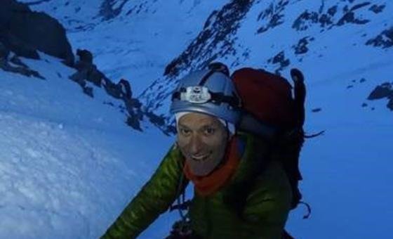 Michel Baronian climbing the Aiguille Verte, one of the most prominent mountains of the Mont Blanc range.