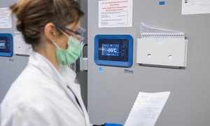 由默沙东集团生产的埃博拉疫苗存放在位于瑞士巴塞尔的超低温冷柜中。