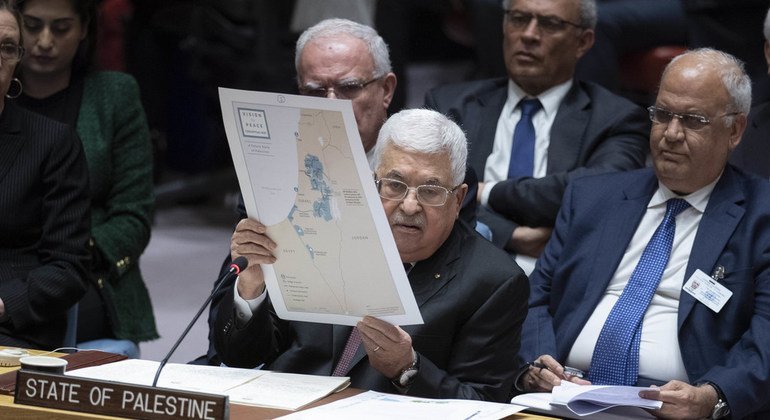Le président de l’Autorité palestinienne, Mahmoud Abbas, intervenant au Conseil de sécurité des Nations Unies mardi 11 février 2020