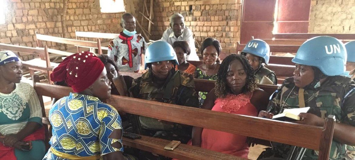 Tanzanian women peacekeepers in DRC engaging with women in North Kivu during an introductory tour.