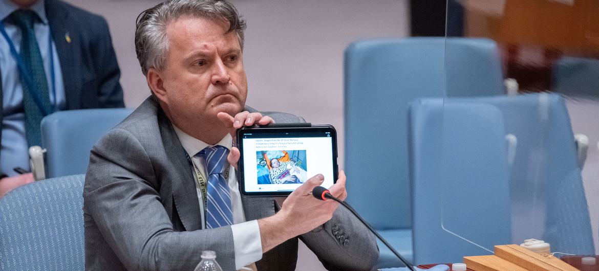 Sergiy Kyslytsya, Permanent Representative of Ukraine to the United Nations, addresses the Security Council meeting on threats to international peace and security.