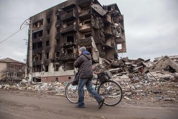 Edificios destruidos en Borodianka, en el oblast de Kyiv, Ucrania