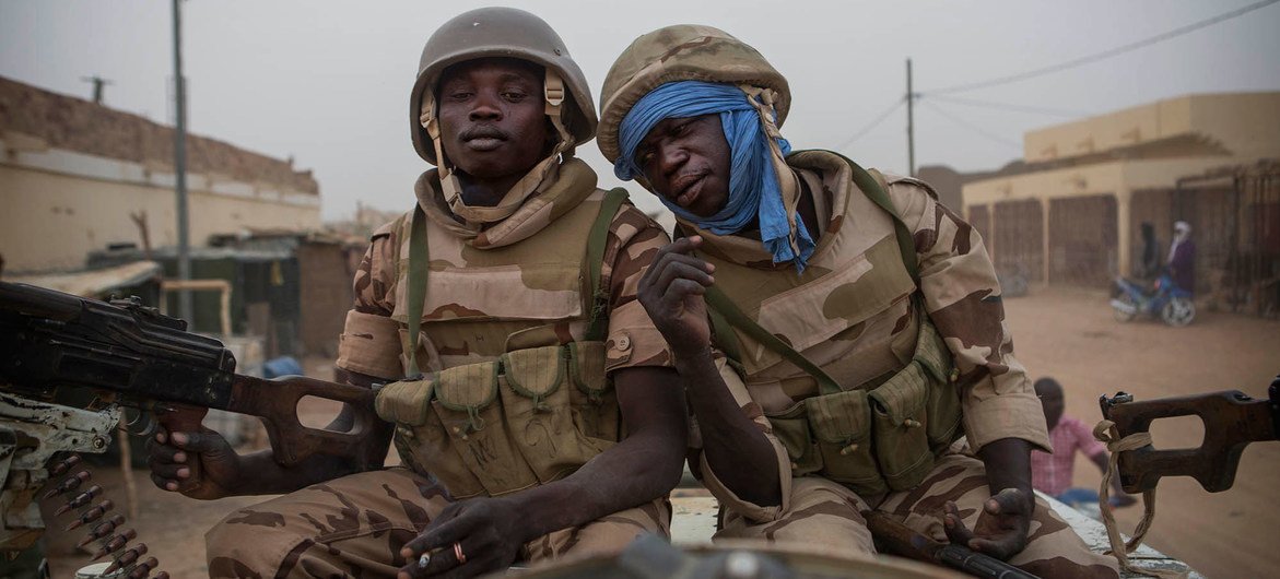 UN peacekeepers from Chad patrol the streets of Kidal, Mali, December 2016.
