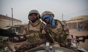 UN peacekeepers from Chad patrol the streets of Kidal, Mali, December 2016.