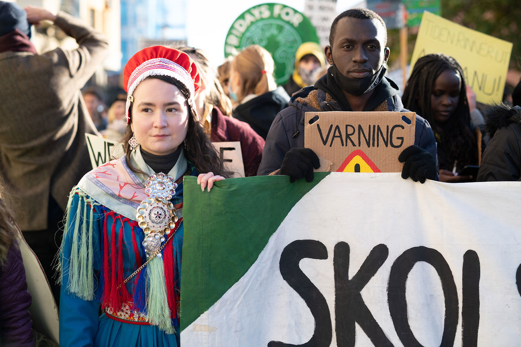 Young climate activists take part in a global protest in Stockholm, Sweden.