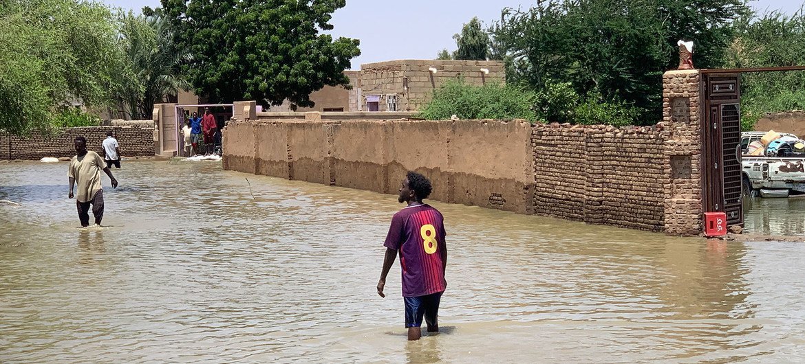 إحدى الاحياء المتضررة من الفيضانات في العاصمة السودانية الخرطوم.