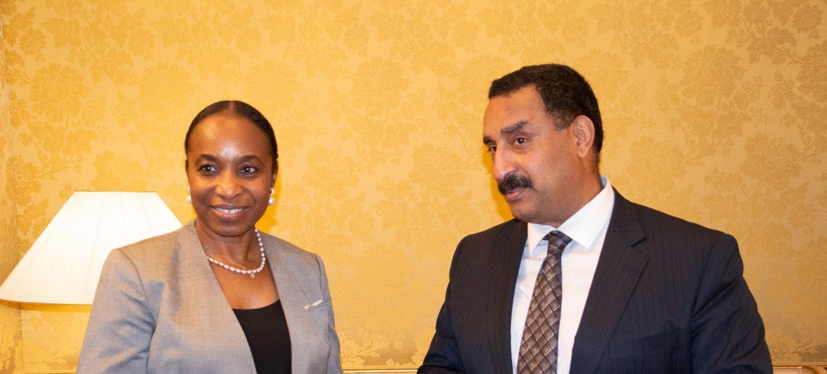 Dr. Hashim Hussein, Head of UNIDO Investment Promotion Office and the Managing Director, Policy and Programme Support of UNIDO, Fatou Haidara during a meeting on the sidelines of the Global Forum for Entrepreneurs and Investment