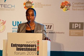 Ms. Fatou Haidara, the Managing Director, Policy and Programme Support of UNIDO, speaking at the opening session of the Global Forum for Entrepreneurs and Investment held in Manama, Bahrain.