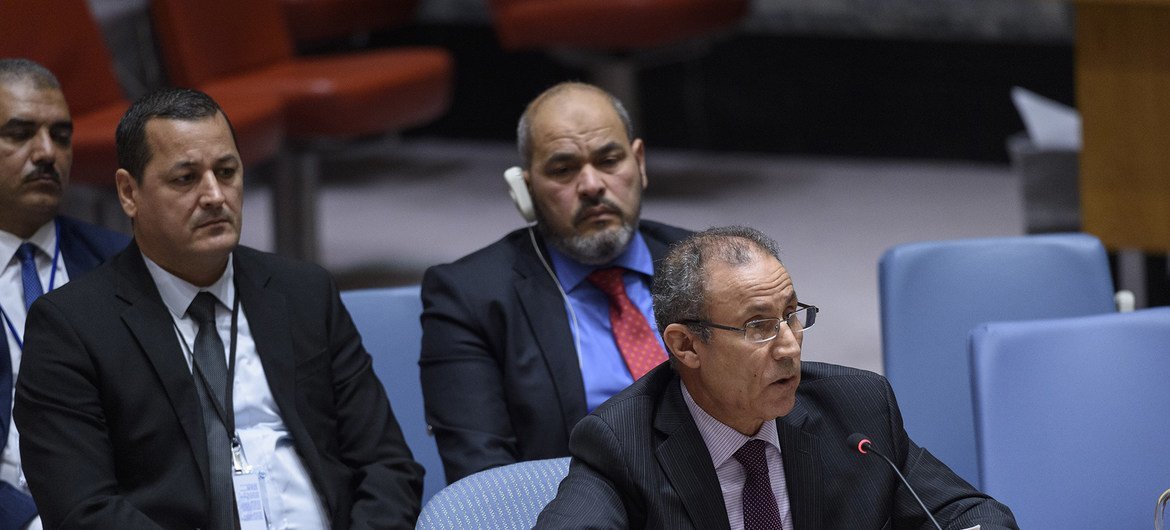 المهدي صالح المجربي، القائم بأعمال بعثة ليبيا الدائمة لدى الأمم المتحدة يتحدث أمام مجلس الأمن حول الوضع في ليبيا. (11/6/2019)
