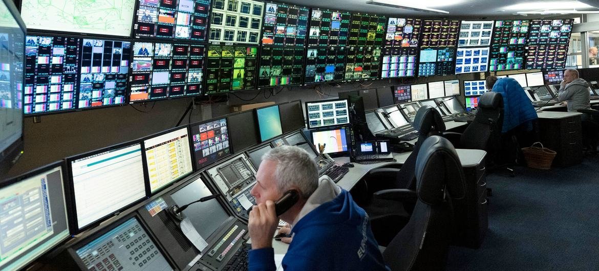 A European Broadcasting Union staff member at work at their headquarters in Geneva, Switzerland.