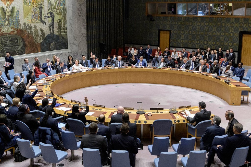 Les membres du Conseil de sécurité des Nations Unies votent pour adopter la résolution 2510 sur la Libye exigeant un cessez-le-feu