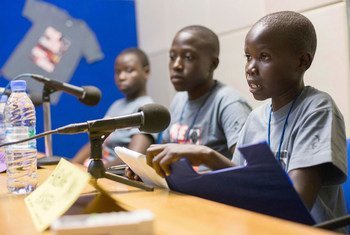 Primary school children in Juba, South Sudan, take part in a debate to commemorate the International Day of Peace, organized by Radio Miraya Radio Miraya.