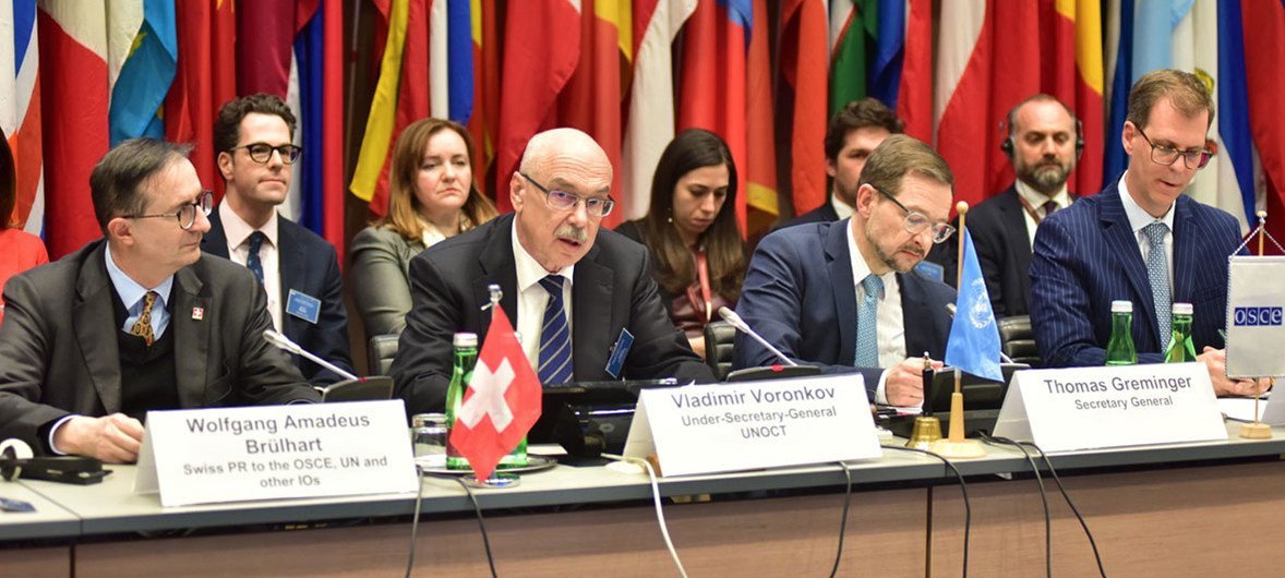 Vladimir Voronkov (2nd left), Under-Secretary-General of the UN Office of Counter-Terrorism, addresses the regional conference in Vienna on challenges posed by foreign terrorist fighters.