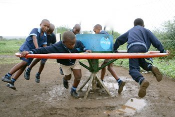 Children in Eswatini play at a primary school in Lobamba region. 