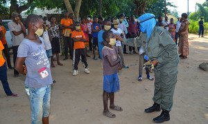UN Police hold a COVID-19 information session for vulnerable street children in Kananga, Democratic Republic of the Congo.