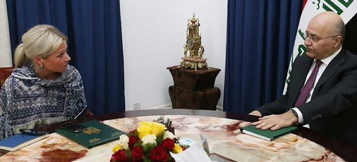 UN Iraq Special Representative, Jeanine Hennis-Plasschaert meeting with Iraqi president, Barham Saleh (file photo).