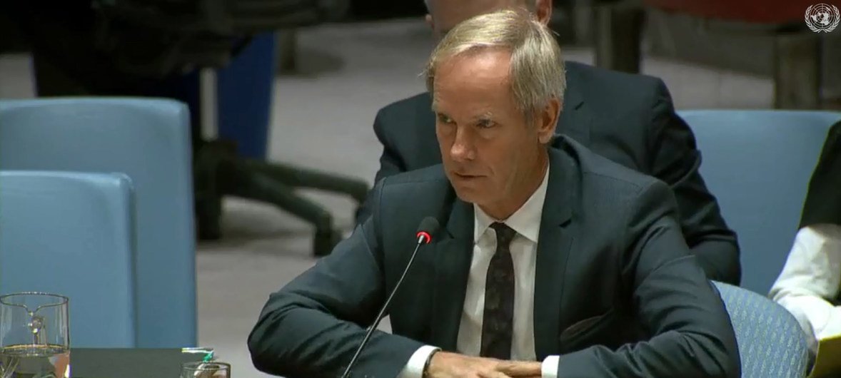 Olof Skoog, đại diện EU tại LHQ, phát biểu tại cuộc họp của Hội đồng Bảo an về việc ủng hộ Hiến chương Liên hợp quốc (ảnh chụp).