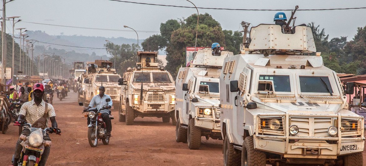 Formed Police Units of MINUSCA patrolling Bangui, capital of CAR and its surroundings to strengthen security and reassure the population, 18 December 2020.