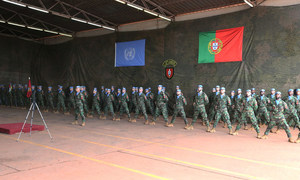 Portuguese special forces personnel line up at the UN peacekeeping base in Bangui, the capital of the Central African Republic.