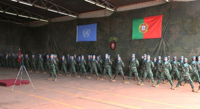 Portuguese special forces personnel line up at the UN peacekeeping base in Bangui, the capital of the Central African Republic.