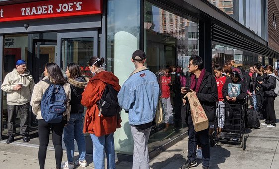 To protect against the COVID-19 pandemic, many New Yorkers are buying food in preparation to self-isolate, and in some cases, forming lines that wrap around the block. 