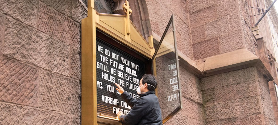 The Fifth Avenue Presbyterian Church in Manhattan  displays a message of hope as the coronavirus continues to kill people in New York City.