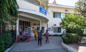 People visiting a hospital in the Cambodian capital, Phnom Penh.
