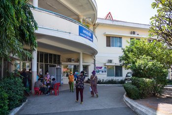 People visiting a hospital in the Cambodian capital, Phnom Penh.