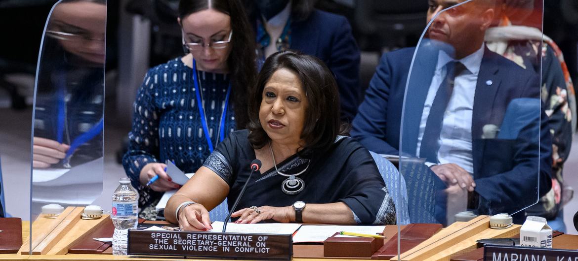 Pramila Patten, Special Representative of the Secretary-General on Sexual Violence in Conflict, briefs UN Security Council meeting on women and peace and security (file photo).