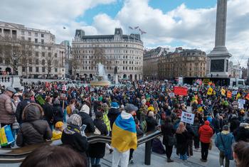 Demonstrations in support of Ukraine have taken place in numerous places in London, including in Trafalgar Square.