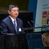 7月13日，黄润秋在联合国经社理事会可持续发展高级别政治论坛部长级会议开幕式上致辞。