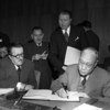 Seventeen UN Member States met in November 1947 to sign protocols to amend the Geneva Conventions of 1921, 1923, and 1933.  