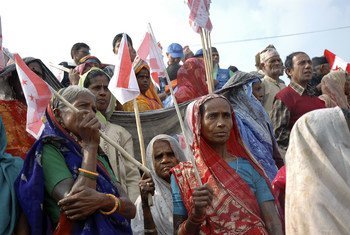 Members of the Madheshi community of Biratnagar attend a political rally to demand autonomous federal regions and greater representation in parliament. (2008)