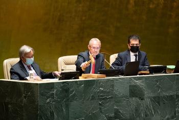 联合国大会第77届会议主席克勒希主持本届会议的第一次全体会议。