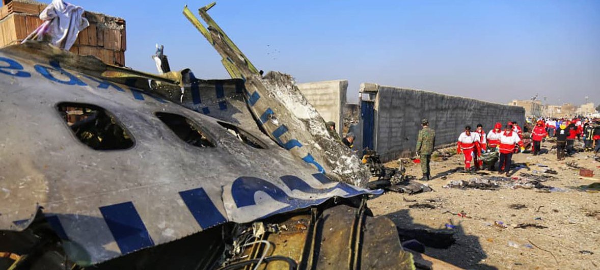 The Iranian Red Crescent team, and other relief organizations, participate in an operation to transfer dead bodies after a Ukrainian plane crashed in Tehran, Iran.