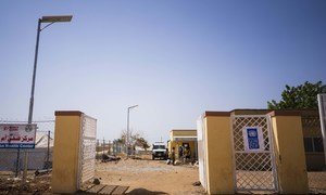 A solar streetlight in the Um Rakuba refugee camp, Sudan